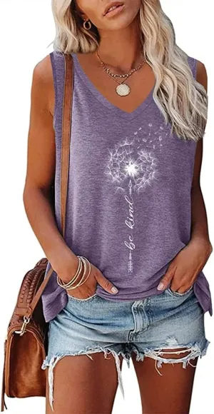 ETCYY NEW Womens Summer Tops V Neck Tank Tops Tie Dye Sleeveless Basic T Shirt Cute Printed Loose Fit