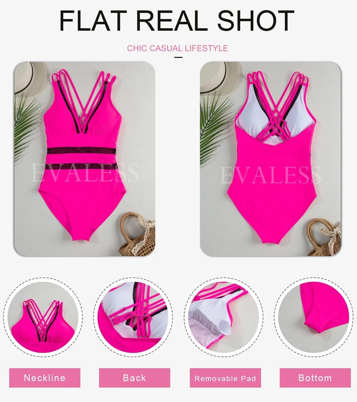 EVALESS One Piece Swimsuit Women Tummy Control Sexy Mesh V Neck Swimwear Summer 2025 High Waisted Cross Back Bathing Suits