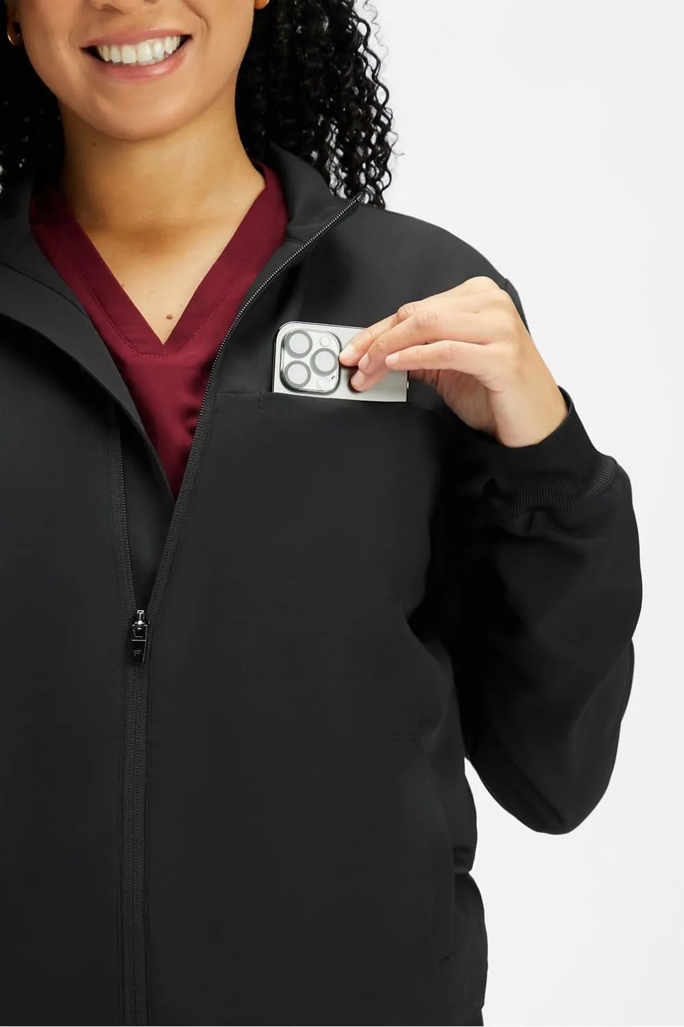 Fabletics Women's Daily 3-Pocket Scrub Jacket - MotionTech, Lightweight, Breathable, Wrinkle-Resist, Semi-Slim Fit