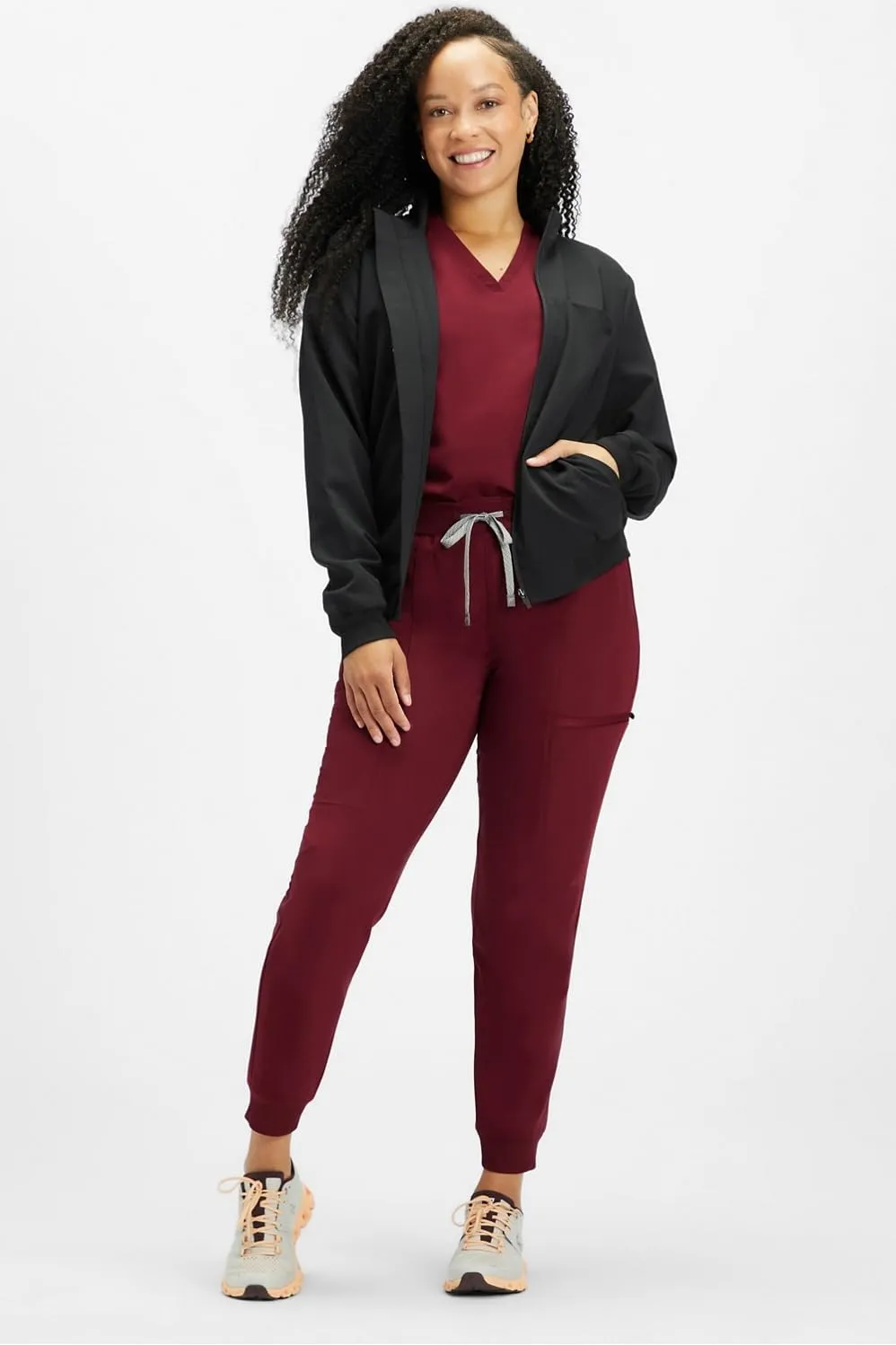 Fabletics Women's Daily 3-Pocket Scrub Jacket - MotionTech, Lightweight, Breathable, Wrinkle-Resist, Semi-Slim Fit