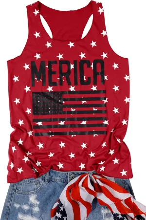 FAYALEQ American Flag Tank Tops Women USA Stars Stripes Sleeveless Vest 4th of July Patriotic Summer Tanks