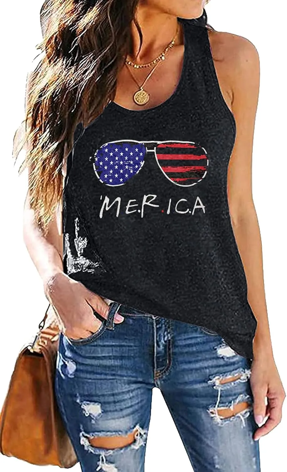 FAYALEQ American Flag Tank Tops Women USA Stars Stripes Sleeveless Vest 4th of July Patriotic Summer Tanks