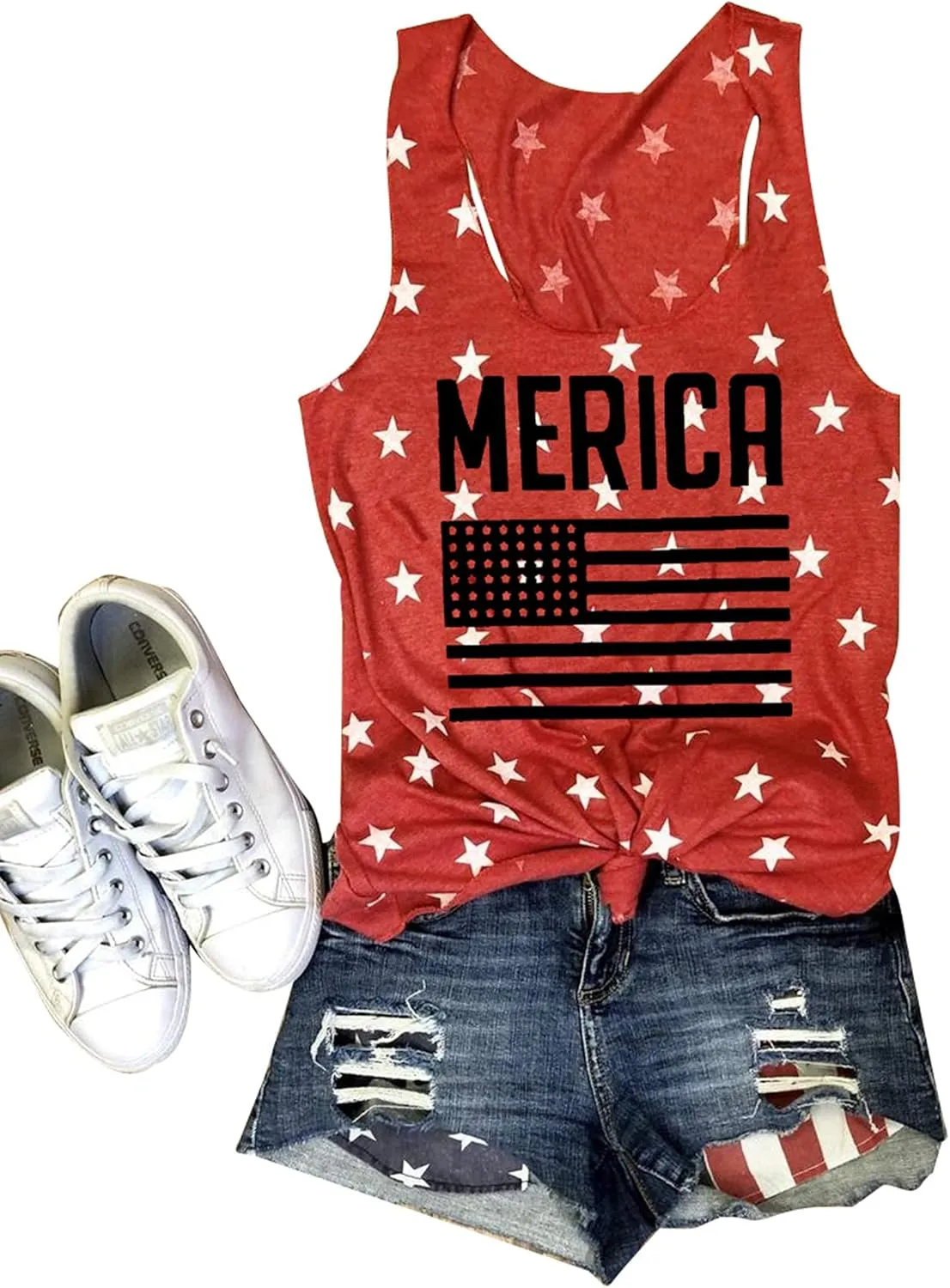 FAYALEQ American Flag Tank Tops Women USA Stars Stripes Sleeveless Vest 4th of July Patriotic Summer Tanks