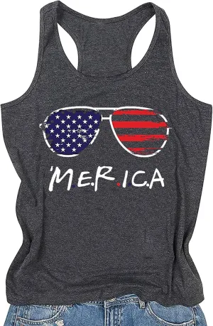 FAYALEQ American Flag Tank Tops Women USA Stars Stripes Sleeveless Vest 4th of July Patriotic Summer Tanks