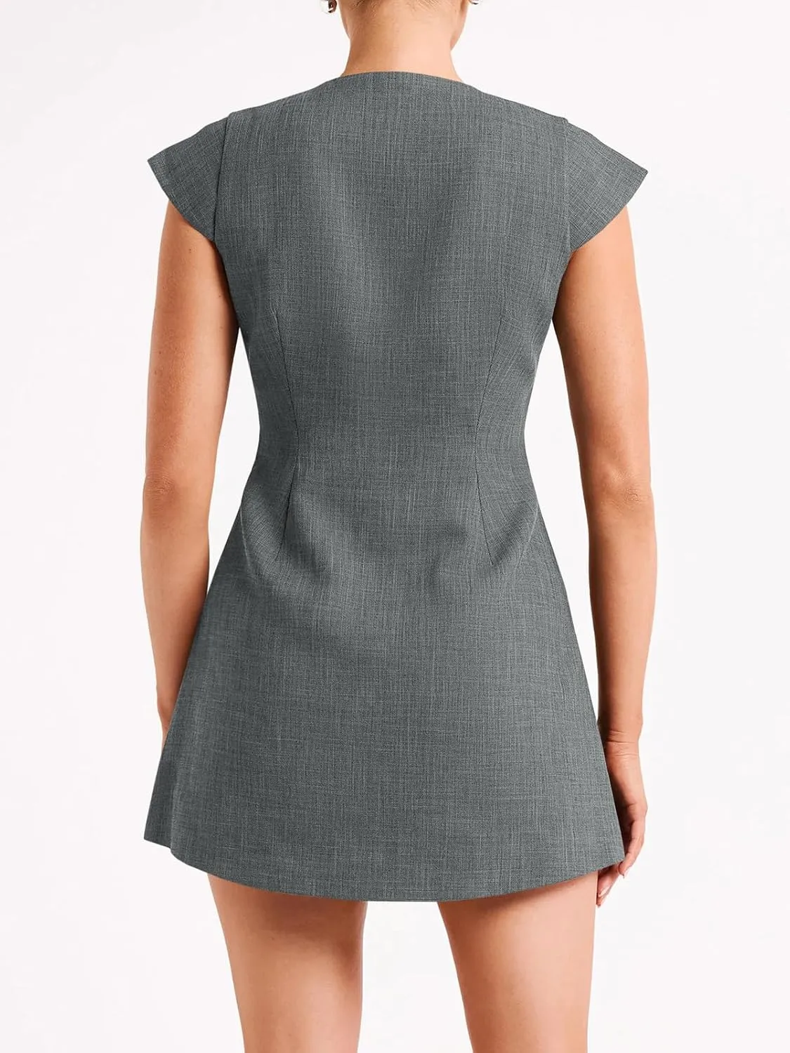 Fisoew Womens Sleeveless Blazer Dress Deep V Neck Cap Sleeve Sexy Slim Fitted Mini Dress