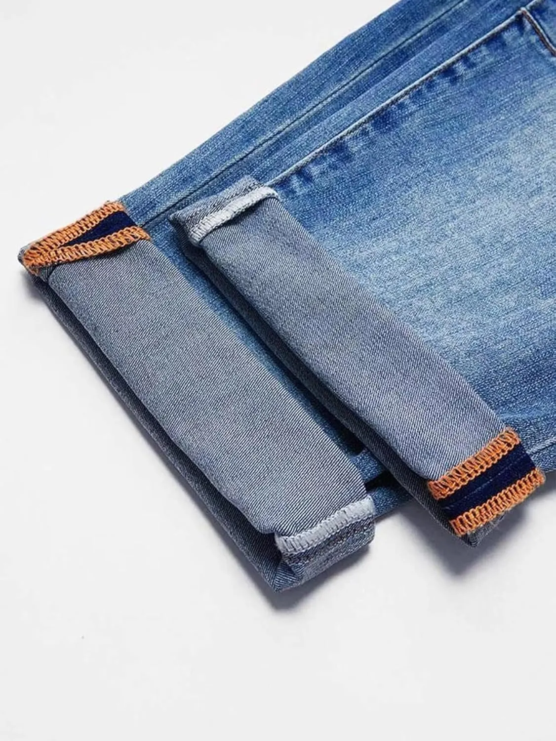 Flamingals Women's Stretchy Straight Leg Casual Low Rise Jeans Wash Button Fly Stitch Detail 90s Trendy Denim Jeans