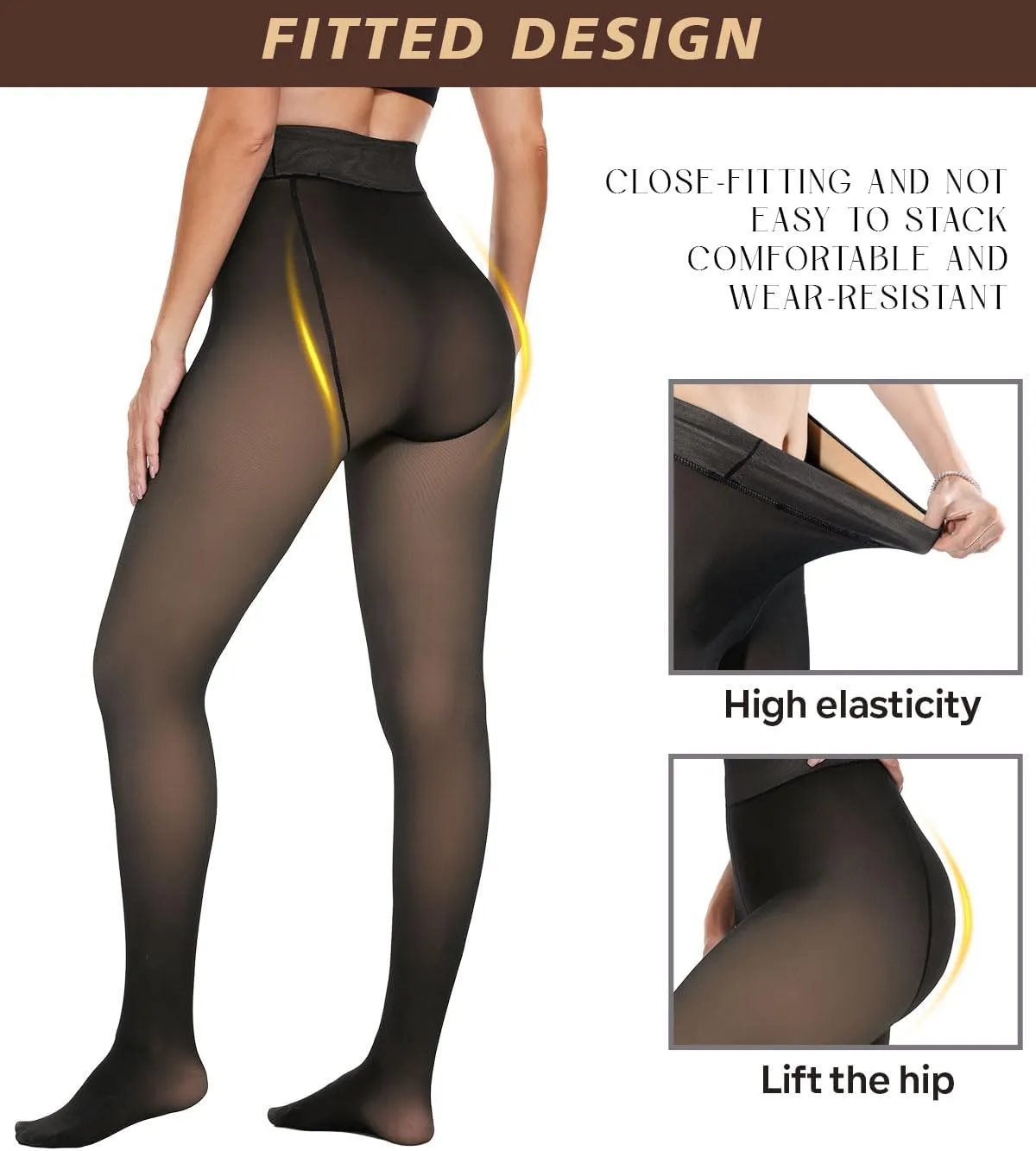 Fleece Lined Tights for Women, Black Warm Winter Leggings, Stockings, Sheer Tights