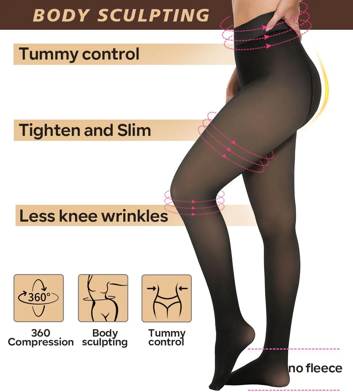 Fleece Lined Tights for Women, Black Warm Winter Leggings, Stockings, Sheer Tights