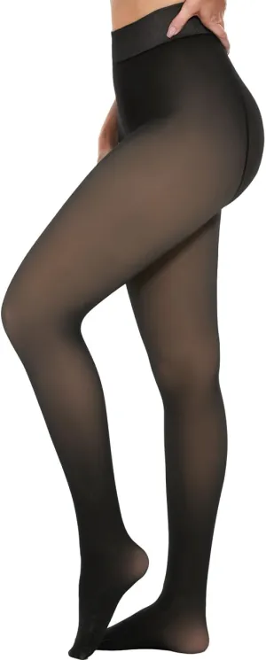 Fleece Lined Tights for Women, Black Warm Winter Leggings, Stockings, Sheer Tights