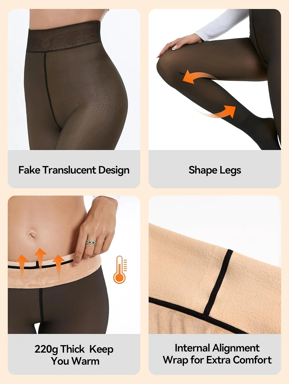 Fleece Lined Tights - Warm Thermal Leggings for Women