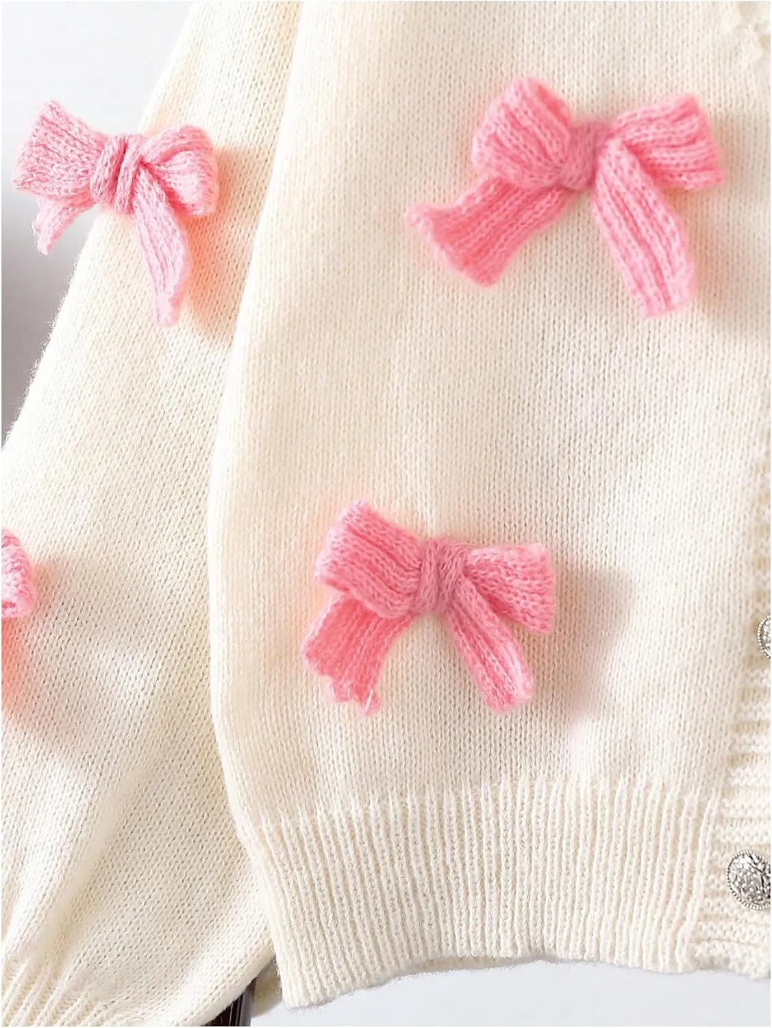 Floerns Girl's Y2k Cute Bow V Neck Long Sleeve Cardigan Sweater Button Down Pullovers