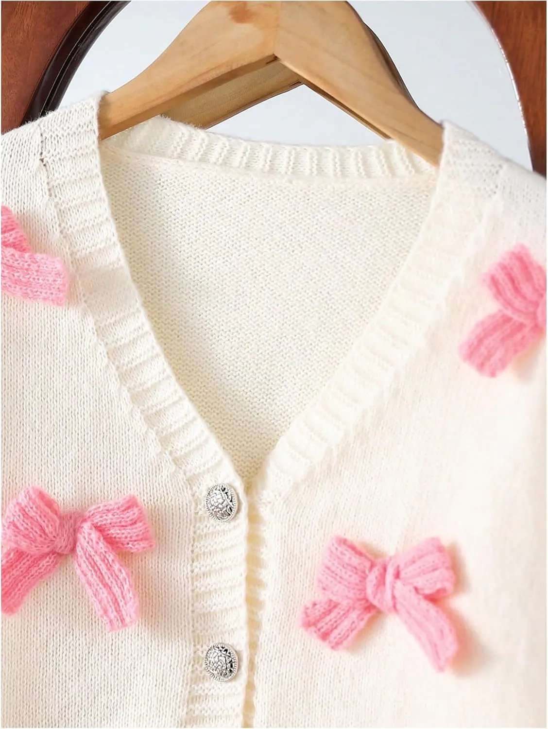 Floerns Girl's Y2k Cute Bow V Neck Long Sleeve Cardigan Sweater Button Down Pullovers