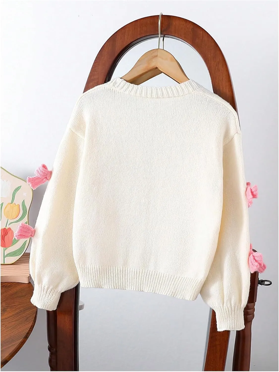 Floerns Girl's Y2k Cute Bow V Neck Long Sleeve Cardigan Sweater Button Down Pullovers