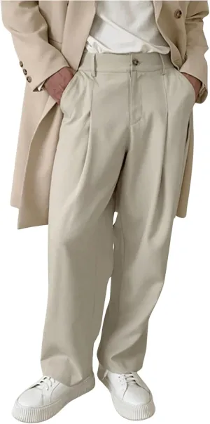 Floerns Men's Pleated Dress Pants Business Straight Leg Casual Pants with Pocket