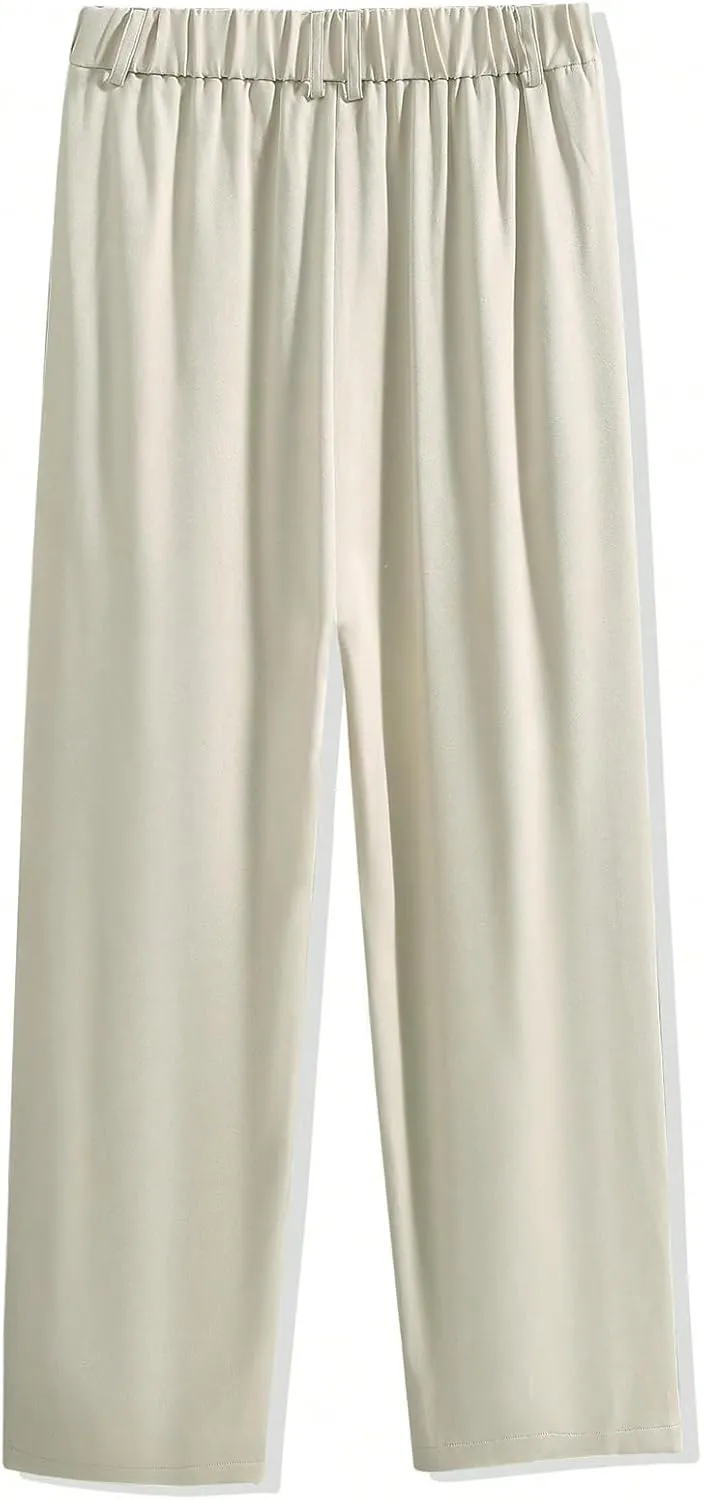 Floerns Men's Pleated Dress Pants Business Straight Leg Casual Pants with Pocket