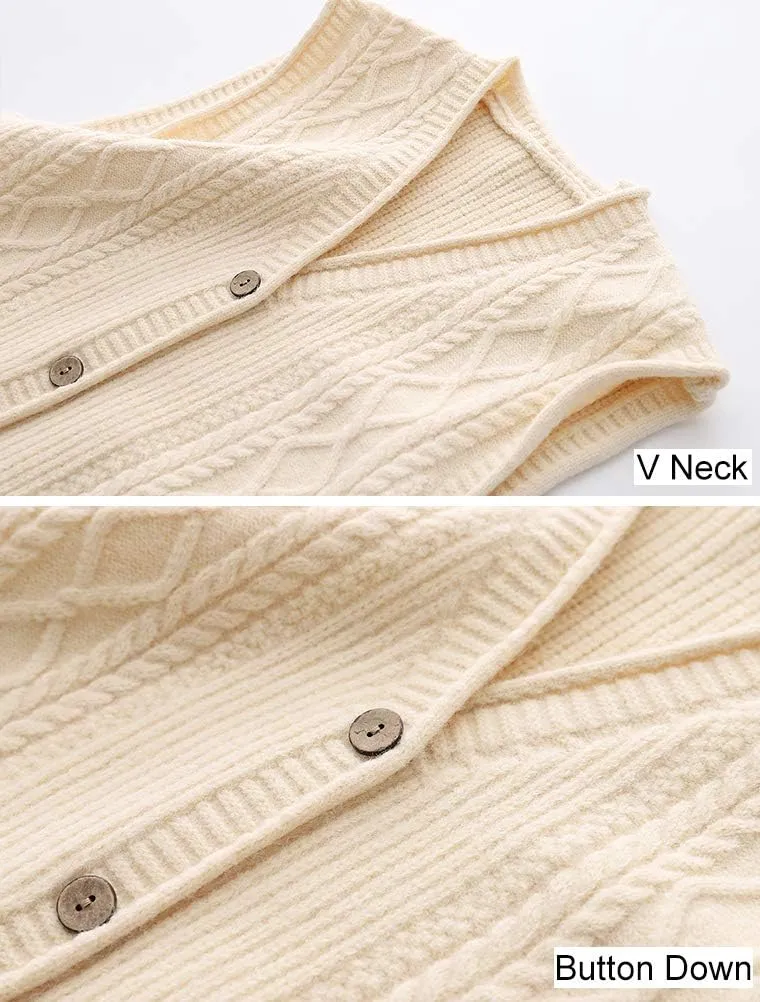 FTCayanz Women's Sweater Vest Button Down Cable Knit Cardigan Outwear