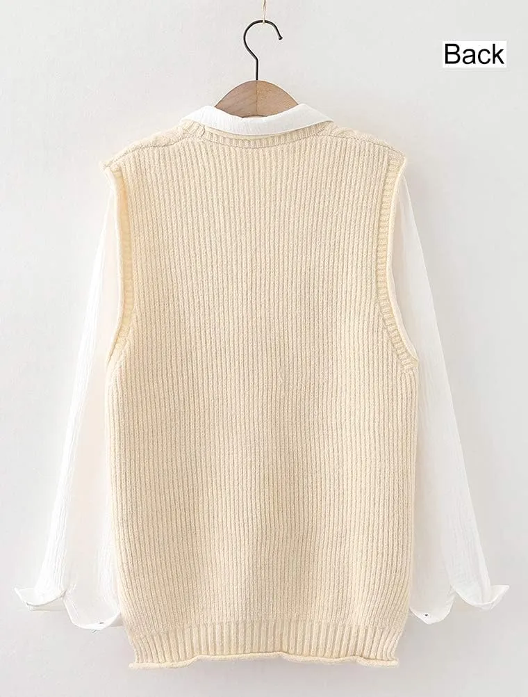 FTCayanz Women's Sweater Vest Button Down Cable Knit Cardigan Outwear