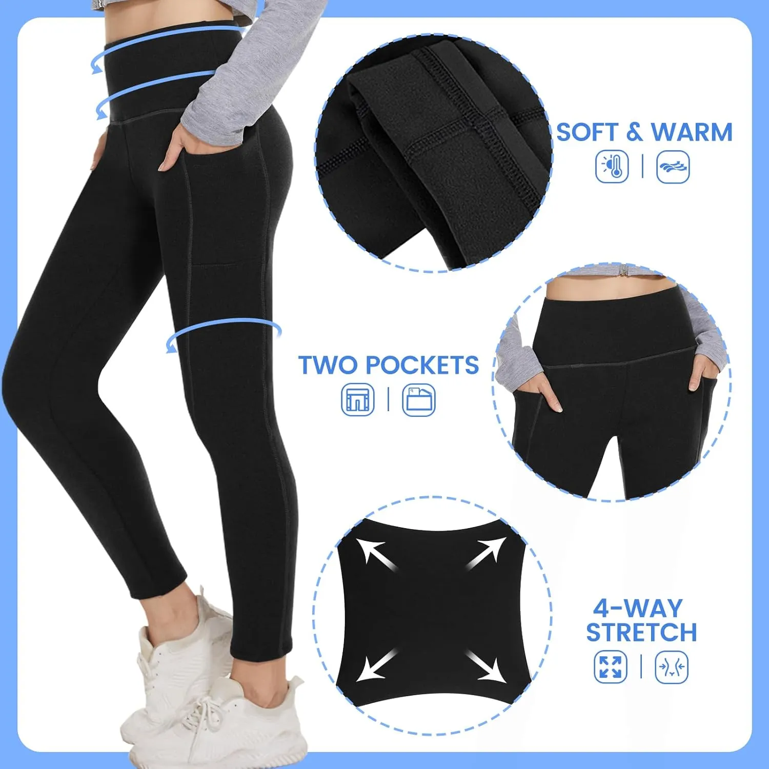 GAYHAY Fleece Lined Leggings Women with Pockets - Thermal High Waisted Winter Yoga Pants Warm Thick Leggings for Workout