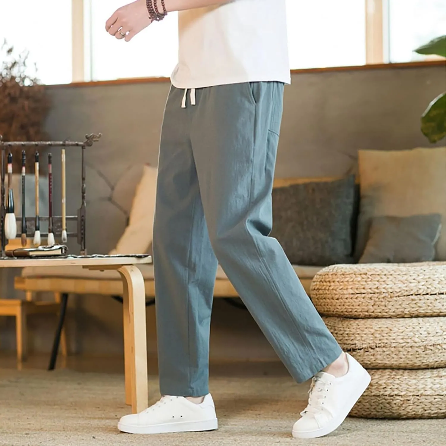 GIERIDUC Casual Loose Pant for Men Men's Flat Front Relaxed Straight Pant Mens Cargo Pants Slim Fit Dress Pants for Big Guys