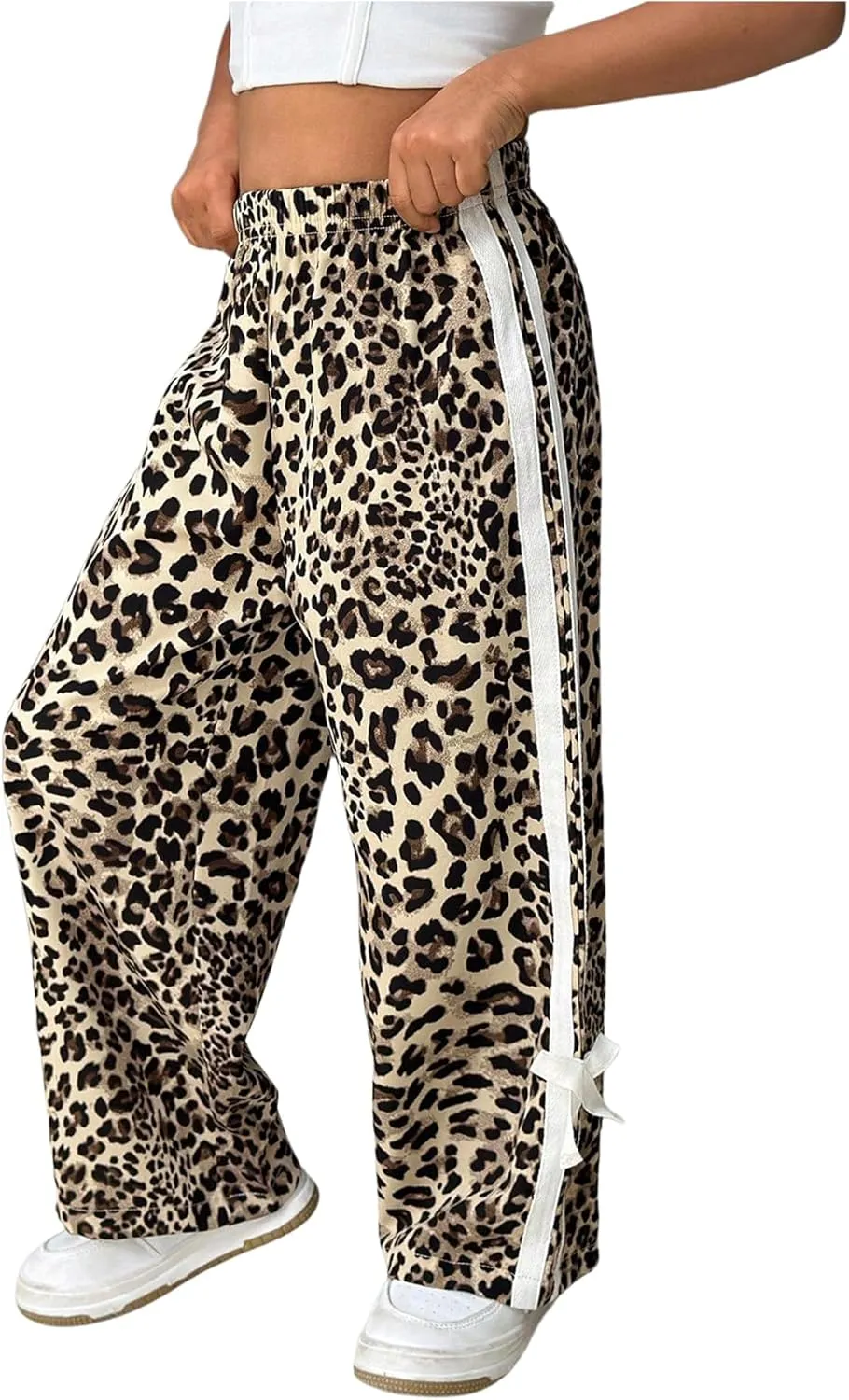 Girl's Baggy Pants Bow Parachute Pants Striped Wide Leg Sweatpants Track Joggers Hip Hop Dance