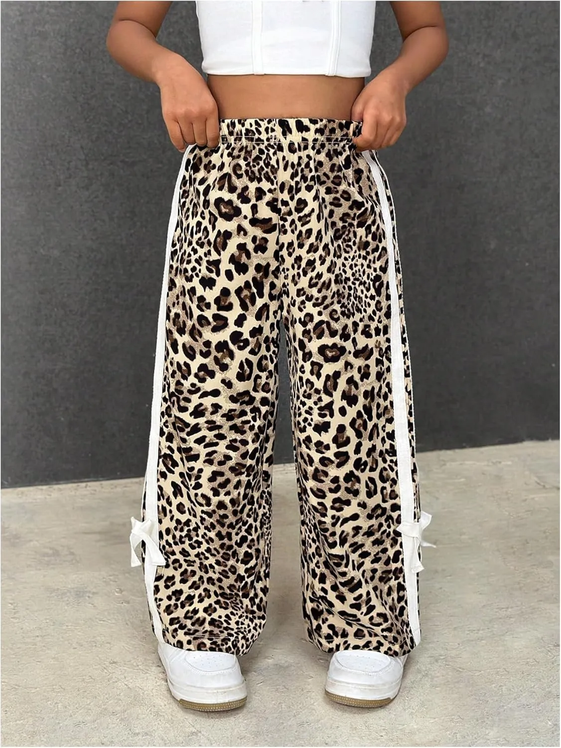 Girl's Baggy Pants Bow Parachute Pants Striped Wide Leg Sweatpants Track Joggers Hip Hop Dance