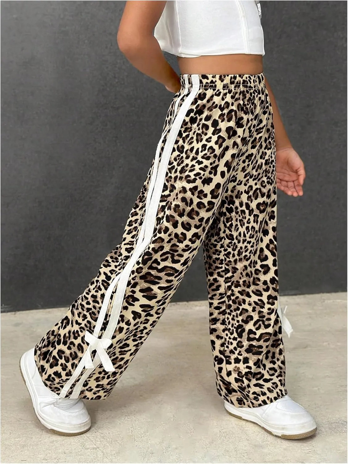 Girl's Baggy Pants Bow Parachute Pants Striped Wide Leg Sweatpants Track Joggers Hip Hop Dance