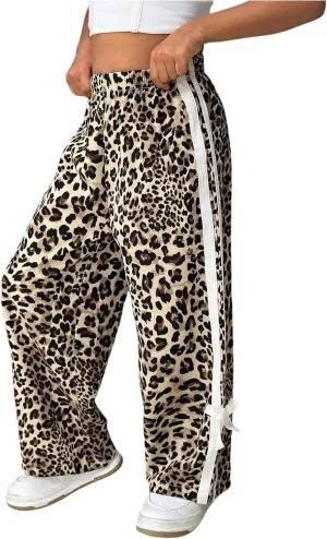Girl's Baggy Pants Bow Parachute Pants Striped Wide Leg Sweatpants Track Joggers Hip Hop Dance