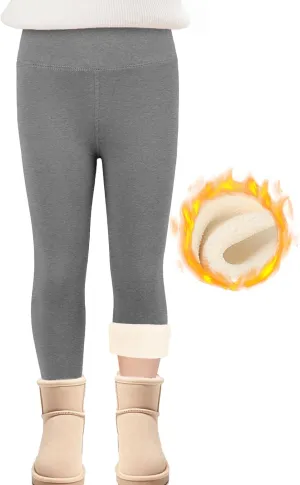 Girls Fleece Lined Leggings High Waist Thick Kids Warm Pants Full Length Cotton Leggings for Toddler 5-11 Years