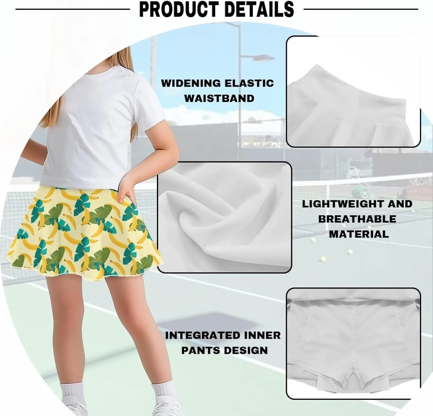 Girls Tennis Skirts with Shorts High Waisted Skater Skirt Stretchy Activewear Sports Athletic Skirts for Kids