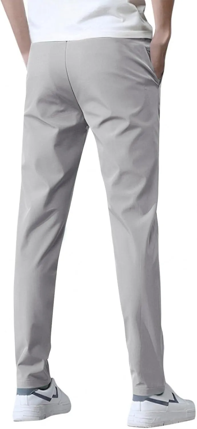 Glide Pants Men Quick Dry Breathable Stretch Work Pants Drawstring Elastic Waist Active Hiking Trousers with Pockets