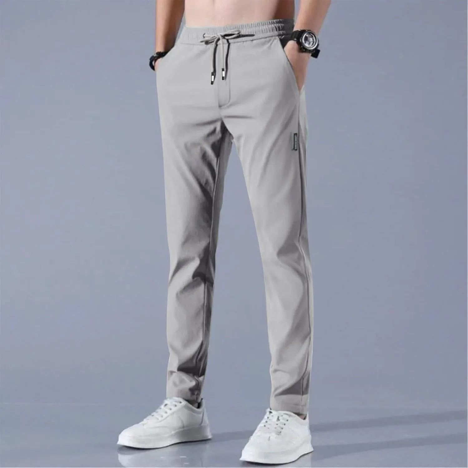 Glide Pants Men Quick Dry Breathable Stretch Work Pants Drawstring Elastic Waist Active Hiking Trousers with Pockets