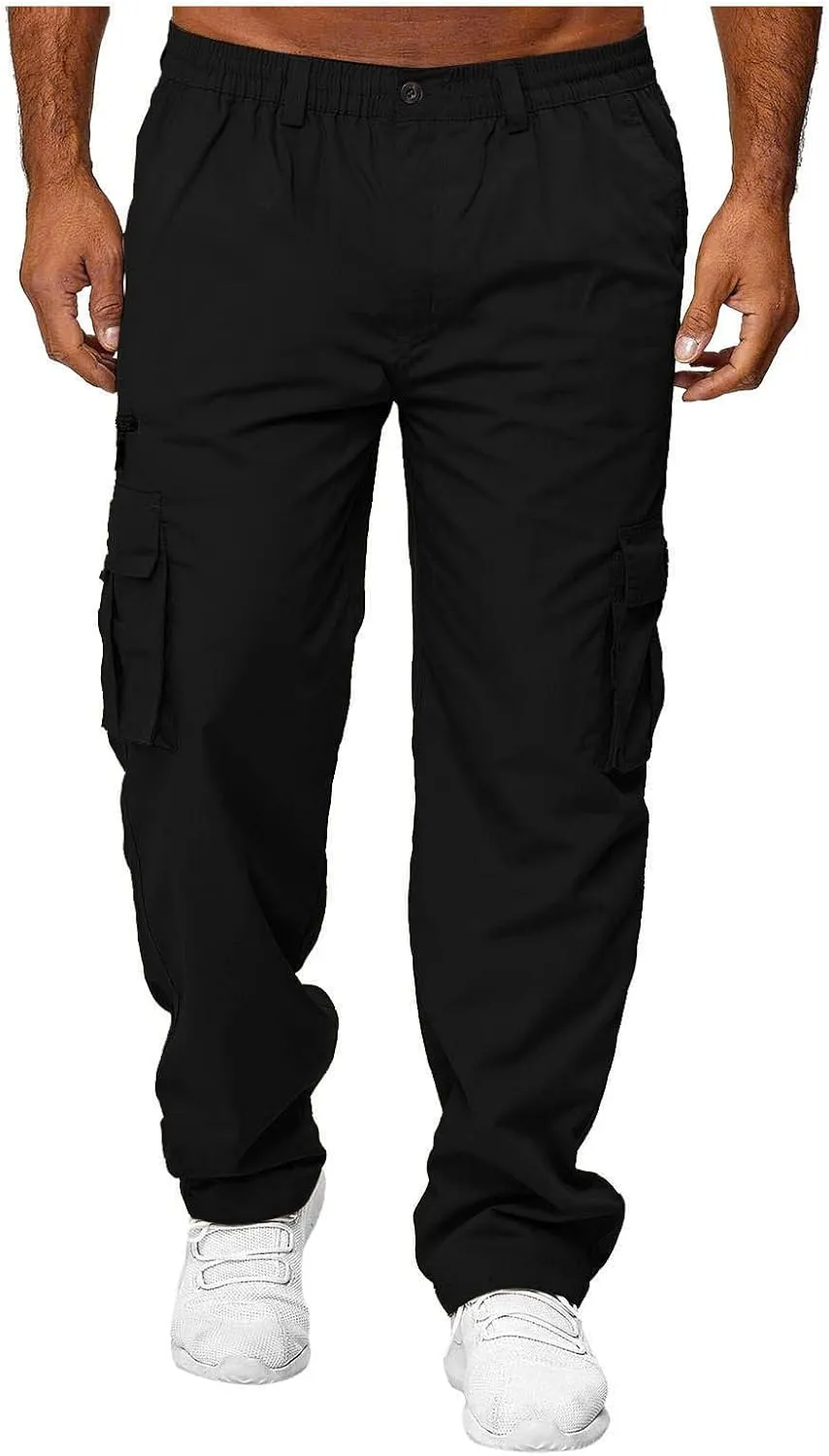 GOFULY Mens Khaki Pants Casual with Pockets Fashion Hiking Pants Stretch Sweatpants Travel Baggy Pants Straight Fit
