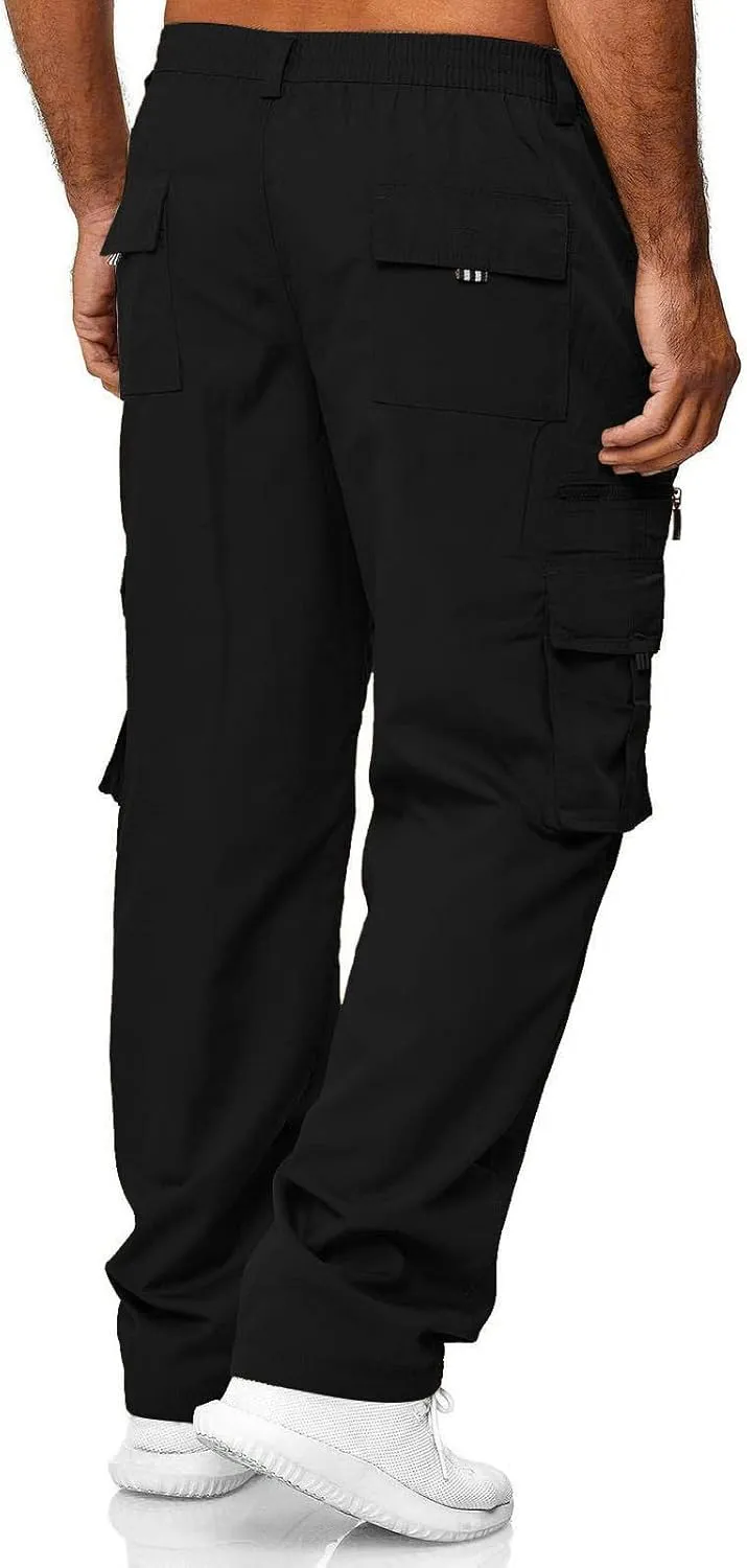 GOFULY Mens Khaki Pants Casual with Pockets Fashion Hiking Pants Stretch Sweatpants Travel Baggy Pants Straight Fit