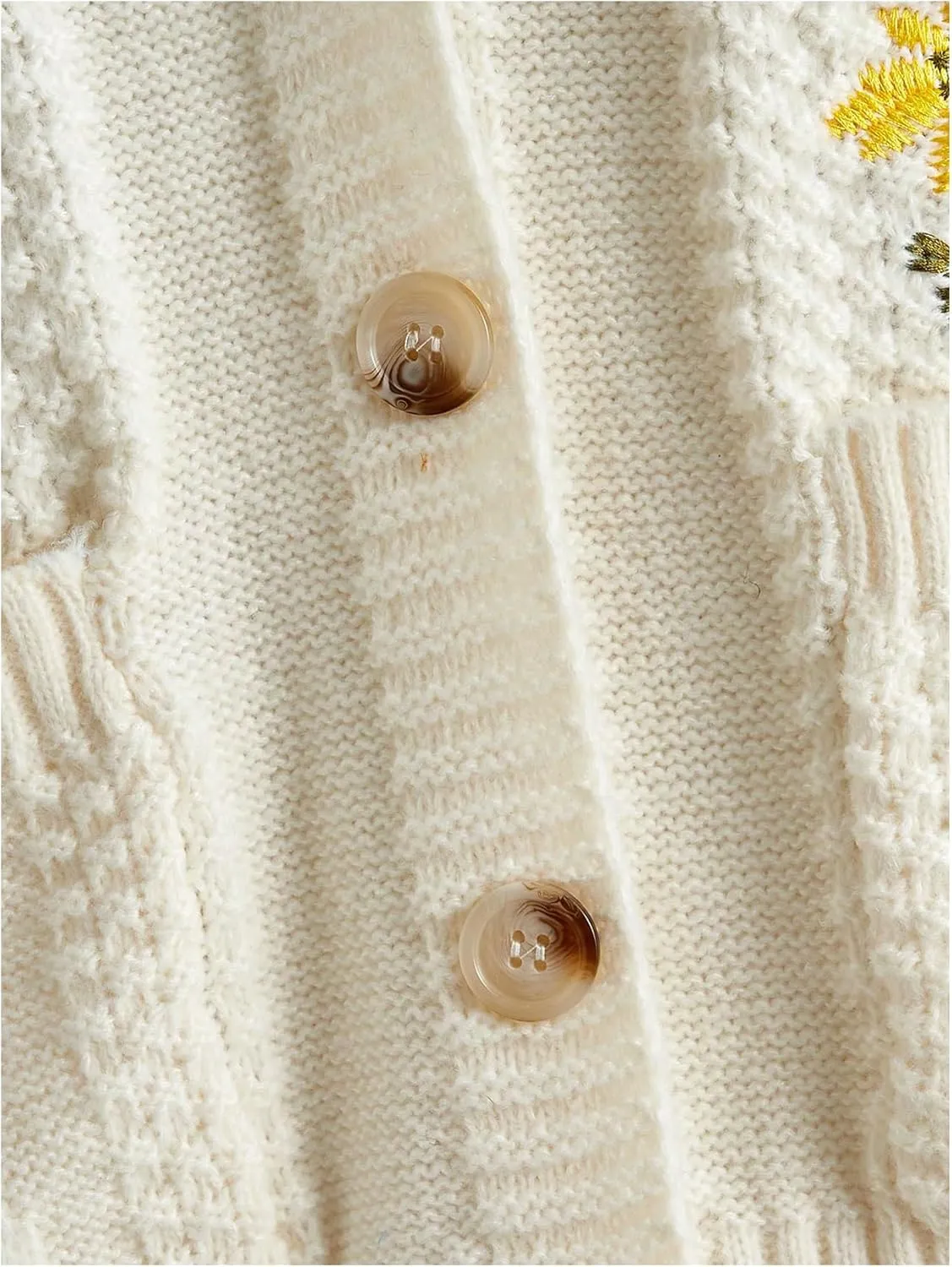 GORGLITTER Women's Flower Embroidery Button Up Cute Cardigan Chunky Cable Knit Oversized Fall Trendy 2025 Sweaters