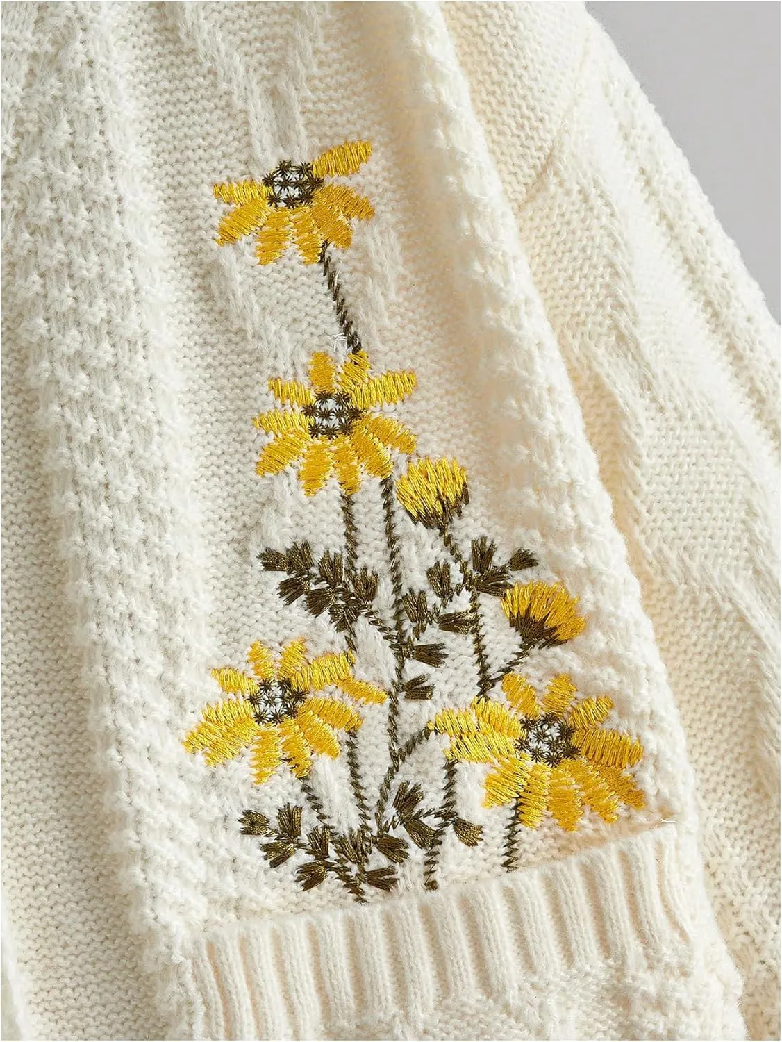 GORGLITTER Women's Flower Embroidery Button Up Cute Cardigan Chunky Cable Knit Oversized Fall Trendy 2025 Sweaters