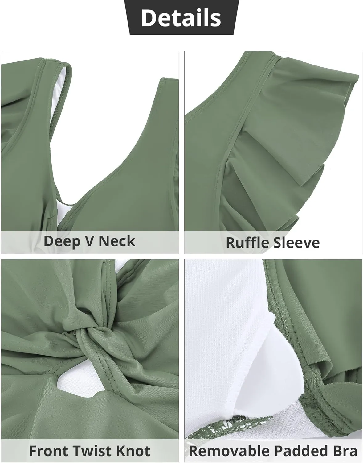 GRAPENT Tankini Tops for Women Swimwear Top Only Ruffle Bathing Suit Cut Out Long Bikini Tops Swimsuit Beach Resort Wear