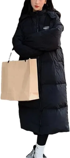 Haitpant Womens Down Cotton Coat Warm Hooded Cotton-Padded Jacket Long Winter Puffer Parkas Thick Warm Windproof Overcoat