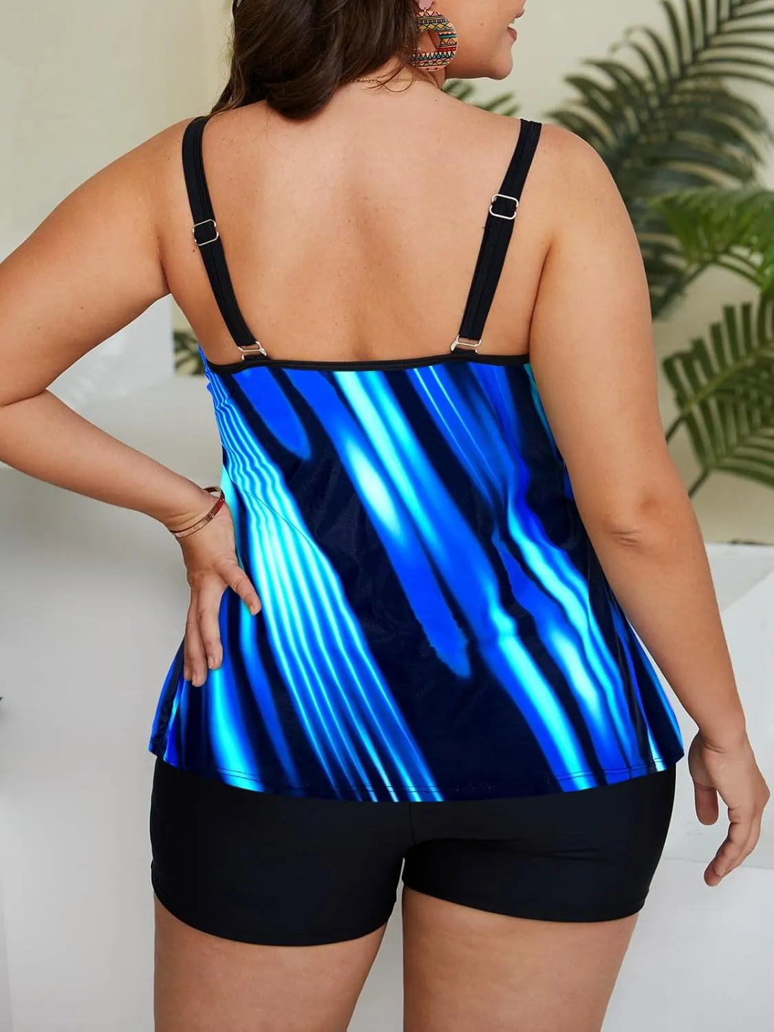Haloumoning Plus Size Swimsuit for Women with Swim Shorts Two Piece Bathing Suits Tankini Tie Dye Print Tank Tops Swimwear