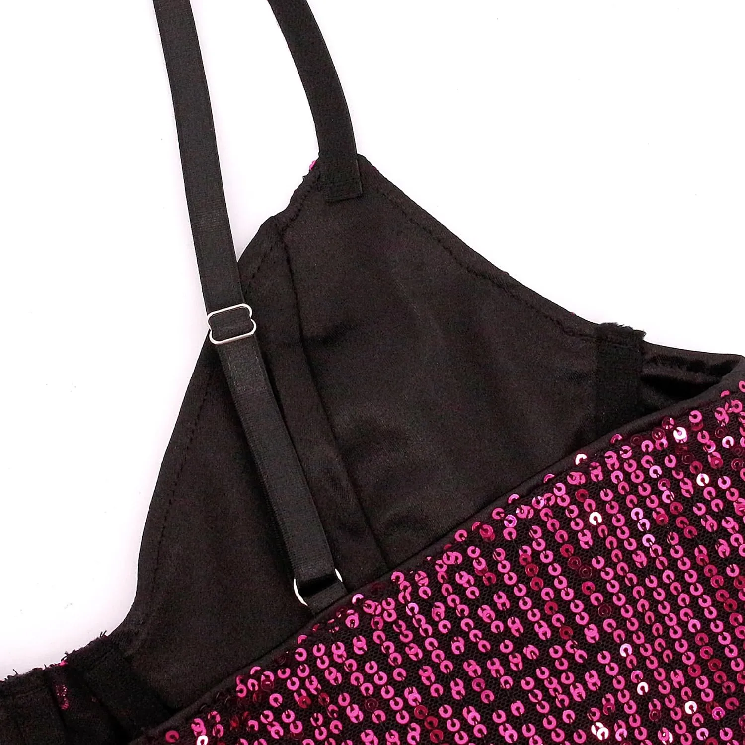 Haoohu Women's Sparkly Sequin Spaghetti Strap Crop Top Sleeveless V Neck Rave Tank Vest Clubwear