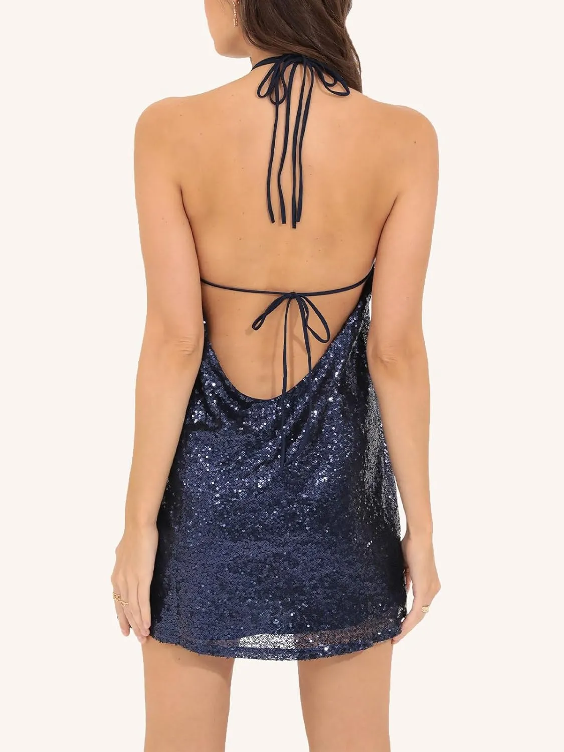 hibshaby Women's Glitter Sequin Dress Halter Neck Party Cocktail Sparkly Mini Dress Clubwear