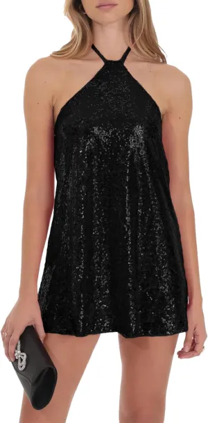 hibshaby Women's Glitter Sequin Dress Halter Neck Party Cocktail Sparkly Mini Dress Clubwear