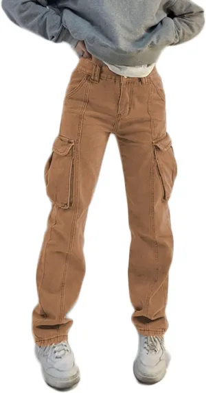 High Waist Baggy Cargo Jeans for Women Flap Pocket Relaxed Fit Straight Wide Leg Y2K Fashion Jeans