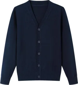 HILEELANG Kids Boy Girl School Uniform Cardigan Sweaters V-Neck Basic Solid Button Knitted Cardigan