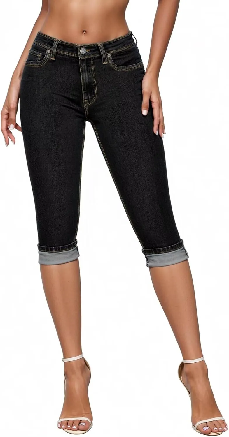 Hybrid & Company Women's Stretchy Slim Fit Denim Capri Jeans