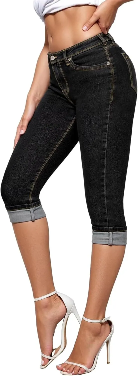 Hybrid & Company Women's Stretchy Slim Fit Denim Capri Jeans