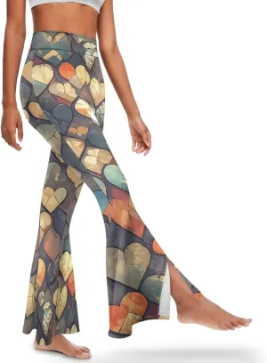 Irisjudy Women High Waist Flare Pants Morpho Butterfly Tummy Control Bell Bottom Trousers Damask Floral Office Casual Pants
