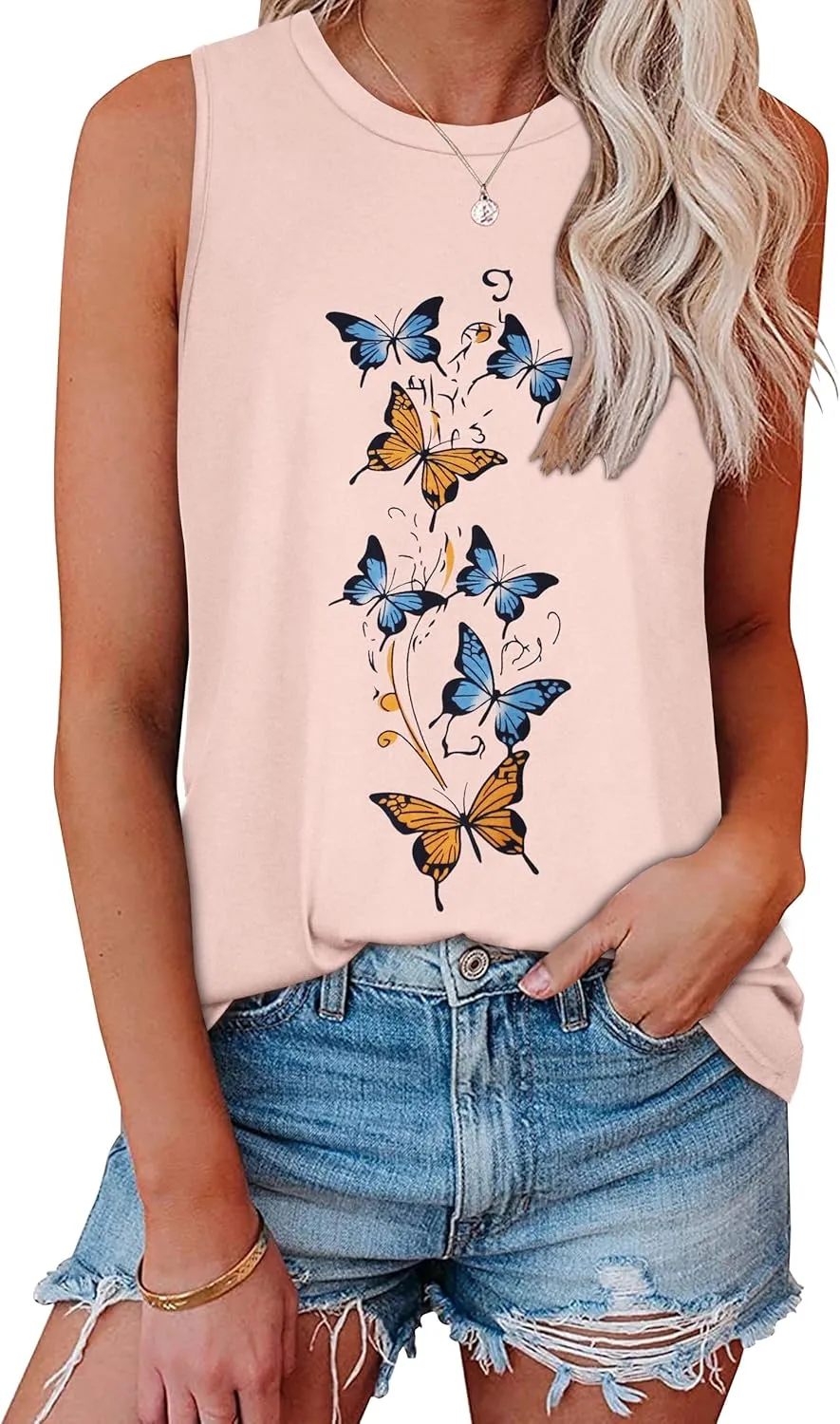 JOELLYUS Womens Tank Tops Summer Casual Crew Neck Sleeveless Top Loose Fit Basic Tunic Shirts