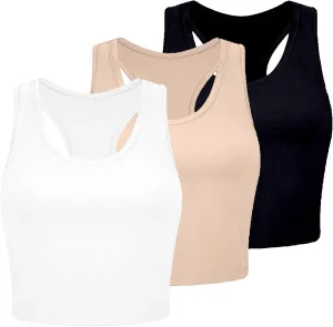 JOYO Women's 3 Piece Tank Tops Ribbed Seamless Workout Exercise Shirts Yoga Crop Tops Camisole Cotton Blouse for Women