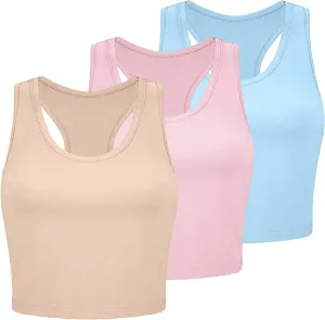 JOYO Women's 3 Piece Tank Tops Ribbed Seamless Workout Exercise Shirts Yoga Crop Tops Camisole Cotton Blouse for Women