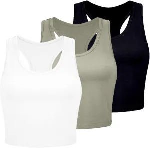 JOYO Women's 3 Piece Tank Tops Ribbed Seamless Workout Exercise Shirts Yoga Crop Tops Camisole Cotton Blouse for Women